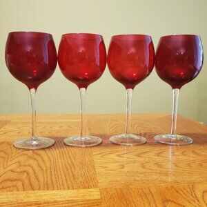 Wine Glasses (Set of 4) Red and Dark Red with Clear Stems 16 oz. 8.5 Inches Tall